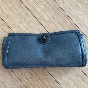 Tory Burch Blue/Gray Textured Clutch with Turnlock Closure